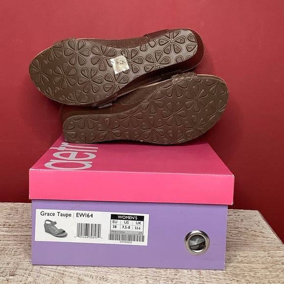 AETREX Grace NIB Taupe Wedge Sandyals Arch Support Memory Foam Adjustable Straps - Picture 13 of 15